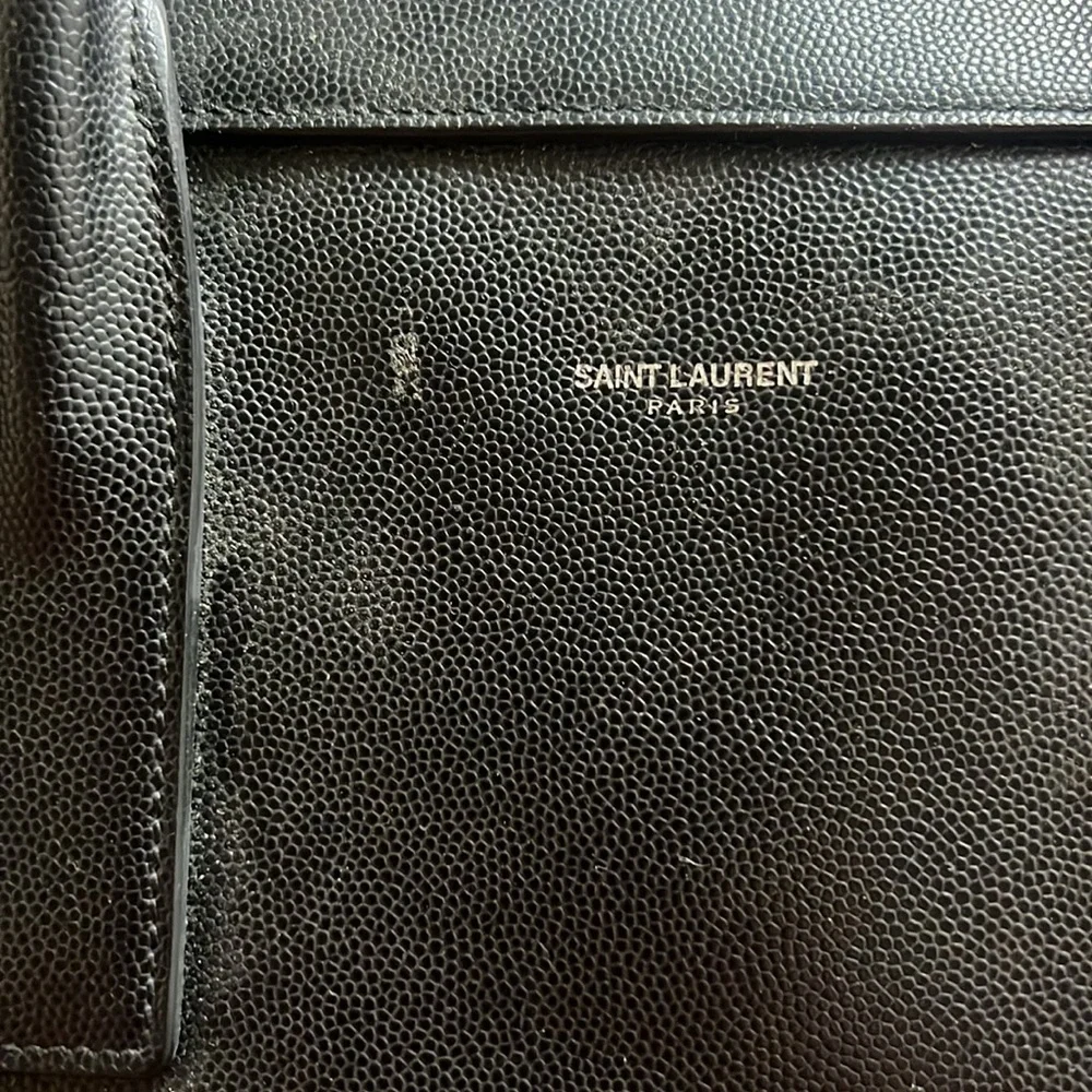Saint Laurent Paris Black Grained Leather Briefcase Top Handle Work Bag Unisex